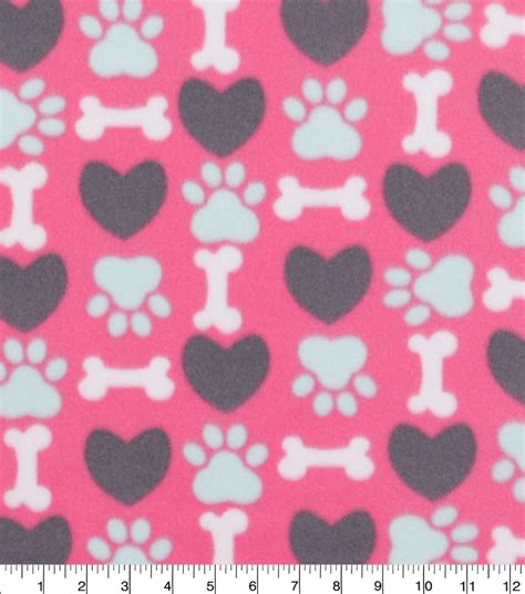 Blizzard Fleece Fabric Pink Bone Heart Paw Joann