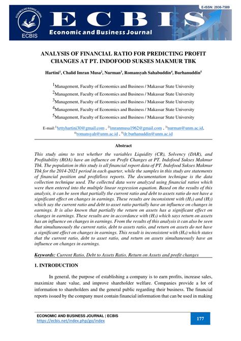 Pdf Analysis Of Financial Ratio For Predicting Profit Changes At Pt