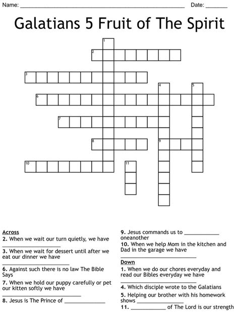 Galatians 5 Fruit Of The Spirit Crossword Fruit Of The Spirit