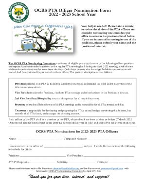 Fillable Online PTA Executive Board Nomination Form Fax Email Print