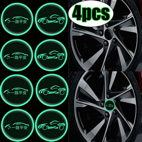 4pcs Cars Wheel Center Hub Cap Reflective Stickers With Car Logo Wheel