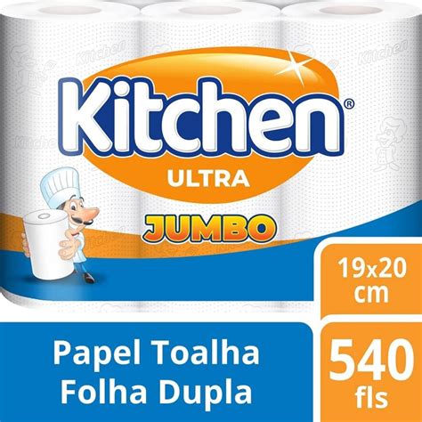 Papel Toalha Kitchen Jumbo Folha Dupla Pack Rolos De