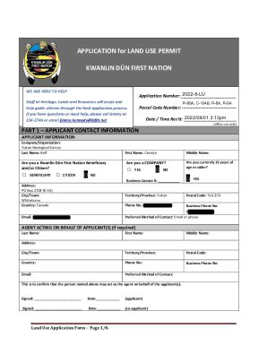 Fillable Online Application For Land Use Permit Kwanlin Dn First Nation