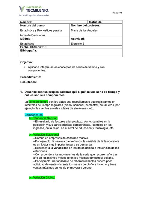 Ejercicio 5 Estadistica Y Pronosticos Para La Toma De Desiciones