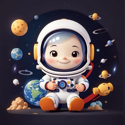 Amigo Astronauta Lindo Jugando En El Espacio Dibujos Animados Icono