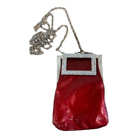 Unbranded Bags Vintage Red Vegan Leather Rhinestone Clasp Purse Bag