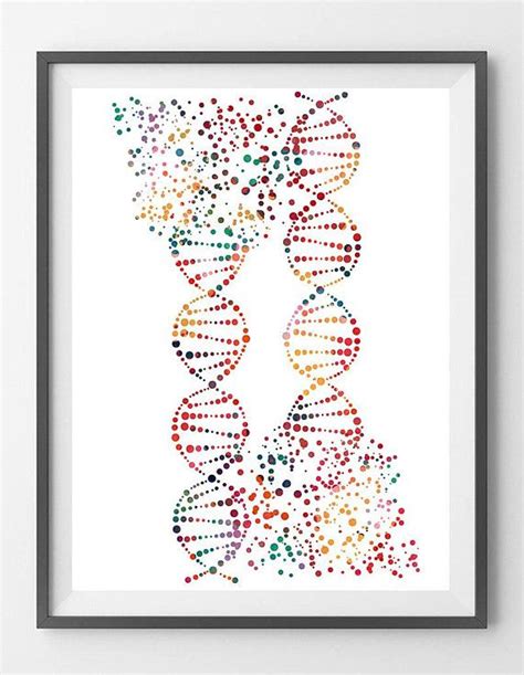 Dna Art Print Double Helix Watercolor Science Art Poster Genetic Art