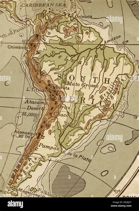 Vintage Geographical Map Of South America In Sepia Stock Photo Alamy