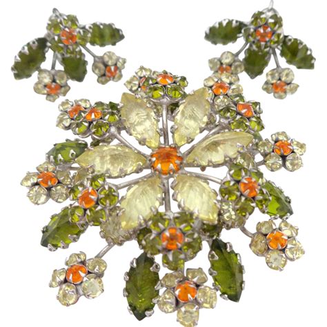 Vintage Large Schreiner Inverted Unfoiled Rhinestone Floral Brooch