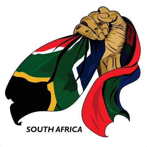 Fisted Hand Holding South African Flag Vector Illustration Of Lifted