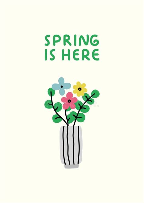 Spring Is Here Poster Vase With Flowers Vector Flat Illustration