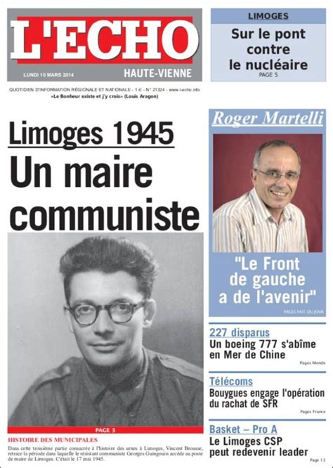 Journal L Echo De La Haute Vienne France Les Unes Des Journaux De