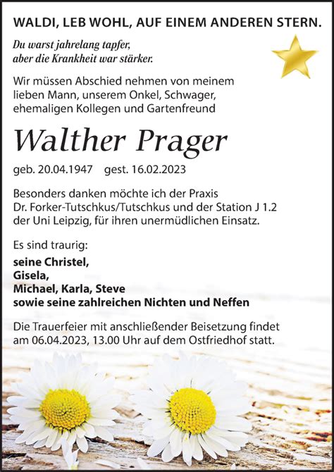 Traueranzeigen Von Walther Prager Trauer Anzeigen De