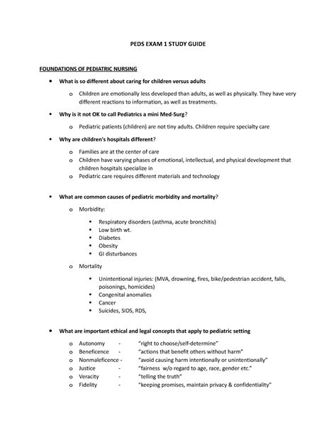 Peds Exam Study Guide Peds Exam Study Guide Foundations Of