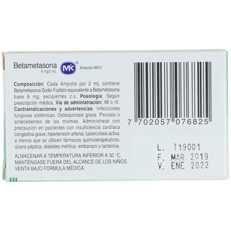 Betametasona Mk 8Mg 2mL Caja X 1 Ampolla Solución Inyectable Los