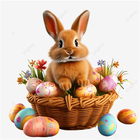 Easter Bunny In Basket With Colorful Eggs Easter Bunny Basket