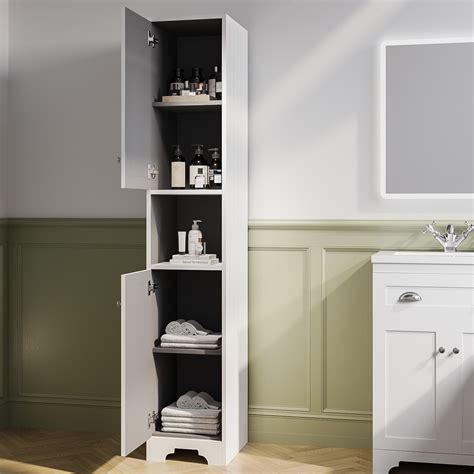 Double Door White Freestanding Tall Bathroom Cabinet 350 X 1884mm Baxenden Better Bathrooms