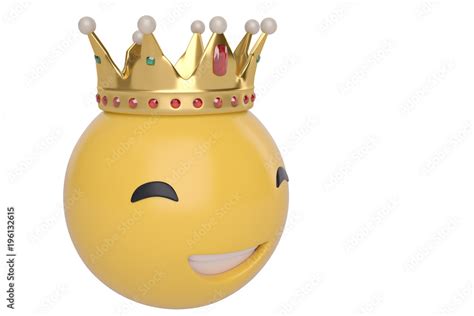 Big Smile Emoticon With Golden Crown On White Background3d