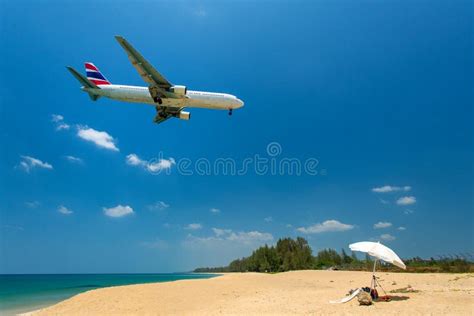 Airplane Flying Over The Island Beach Stock Photo Image Of Thailand