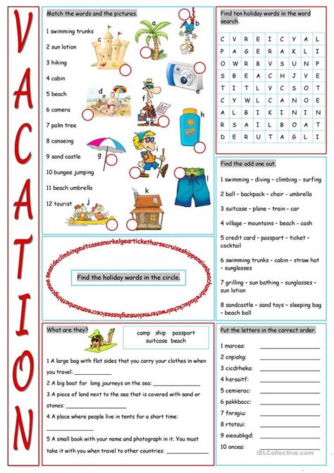 Free Printable Vacation Worksheets