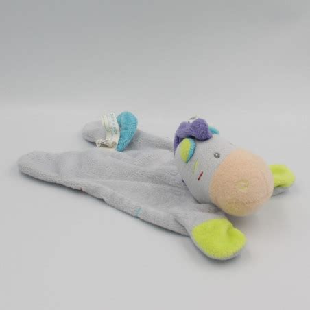 Doudou plat cheval zèbre bleu vert violet SUCRE D ORGE