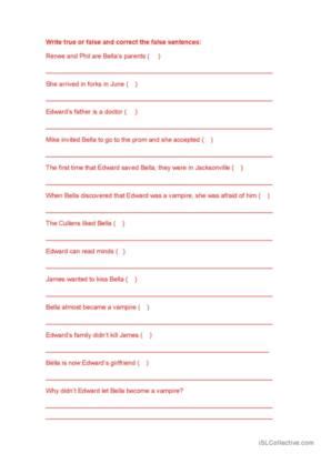 16 Twilight English ESL Worksheets Pdf Doc