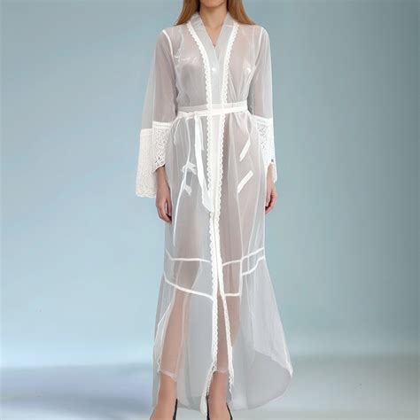 Sexy Lingerie Long Length Lace Nightgown Robe Plus Size Silk Robes For Women Kimono Womens Towel