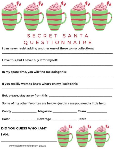 Printable Secret Santa Questionnaire Templates Realia Project