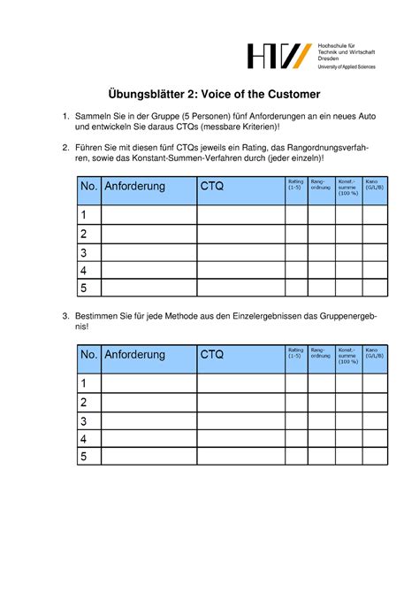 Uebung QM 02 Fragen Übung 02 Übungsblätter 2 Voice of the Customer