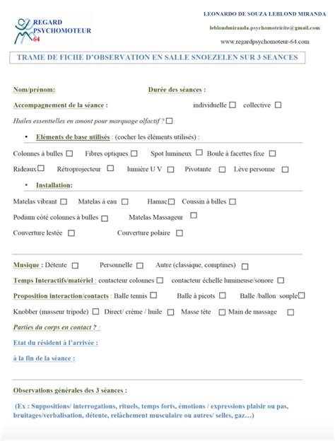 Exemple De Grille D Observation Pour L Approche Snoezelen