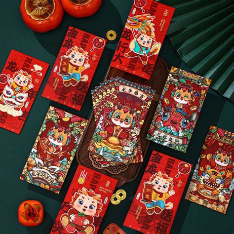 Suke 6pcs 2024 Dragon Year Red Packet China Chic Cartoon Zodiac