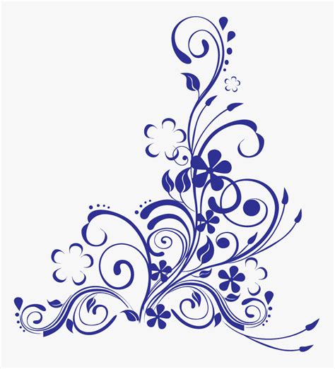 Blue Swirl W Flowers Royal Blue Floral Design Hd Png Download