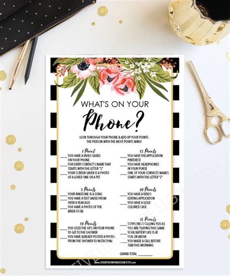 What S On Your Phone Bridal Shower Game Preppy Stripes Cell Phone