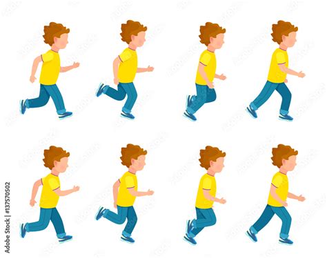 Running Boy Animation Sprite Set. 8 Frame Loop. Stock Vector | Adobe Stock