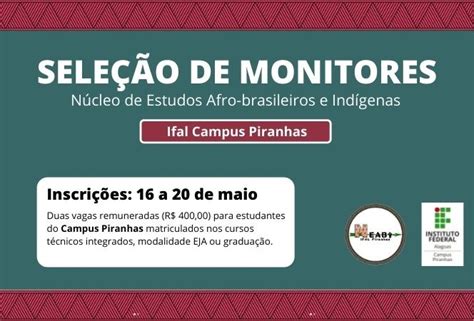 Abertas as inscrições para seleção de monitores do Neabi Campus