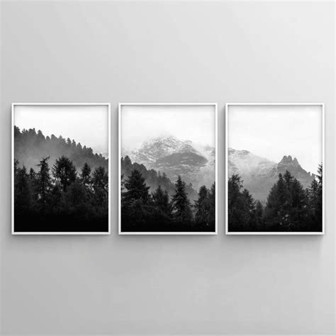 Forest Framed Wall Art Set Of 3 Black And White Minimalist Nature