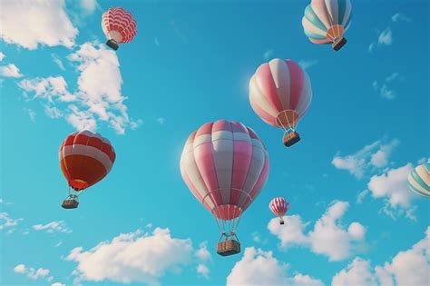 Premium Photo Colorful Hot Air Balloons Floating In A Clear Blue