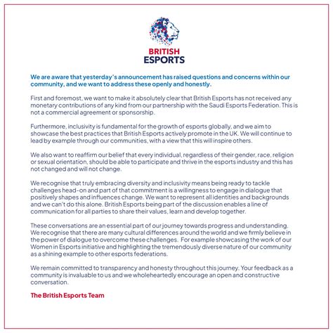 British eSports releases statement following controversial Saudi