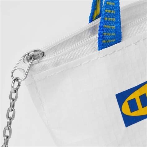 Rare White Ikea Logo Knolig Mini Small Coin Zipper Bag With Keychain