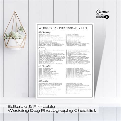 Editable Wedding Photography Checklist Photographer Form Etsy