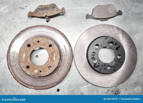 Old Rusty Brake Disc And New Disc Front Disk Break Pads Change The