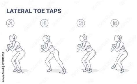 Lateral Toe Taps Female Home Workout Exercise Guidance Stock Vector