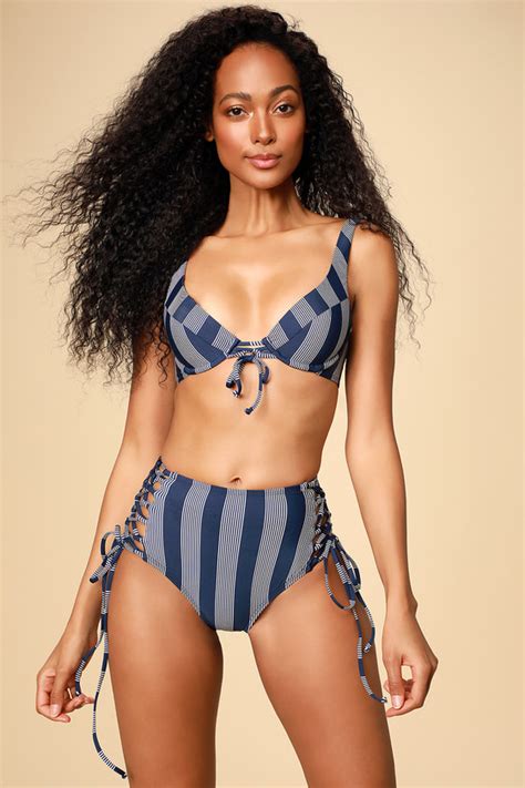 Splendid Long Lines Blue Striped Bikini Bottoms Swim Bottoms Lulus