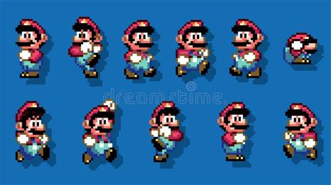 Set Of Big Mario Moves Art Of Super Mario World Classic Video Game Pixel Design Vector