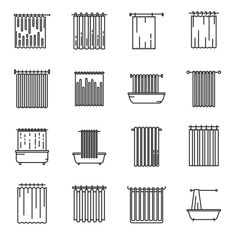 Shower Curtain Icons Set Outline Vector Water Bathroom 8820664 Vector