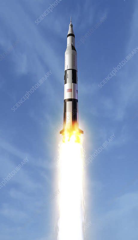 Saturn 5 rocket during launch, illustration - Stock Image - F027/7977 ...