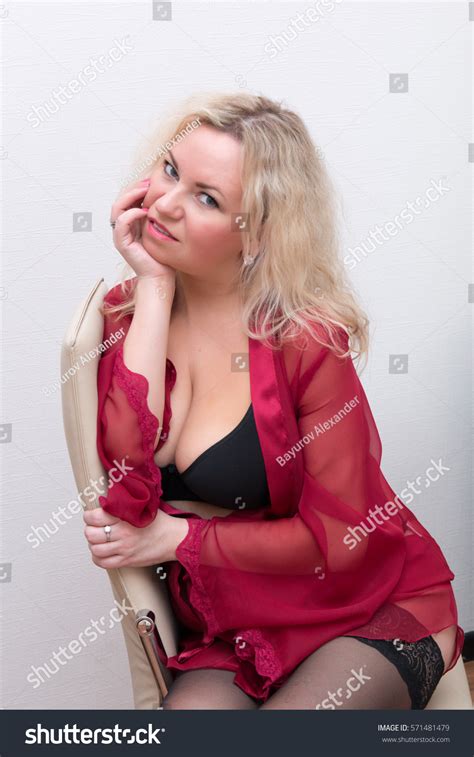 Sexy Blonde Woman Big Breasts Red Stock Photo Shutterstock