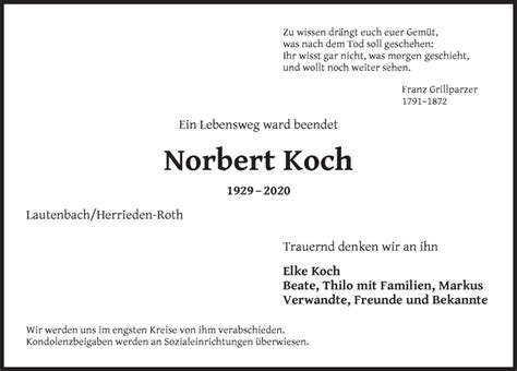 Traueranzeigen Von Norbert Koch Trauer Flz De