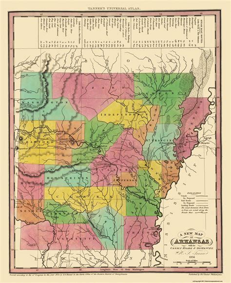 Historic State Map Arkansas Tanner 1836 23 X 2813 Vintage Wal Maps Of The Past