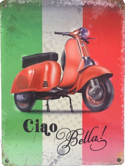 Vespa Rouge Ciao Bella Plaque M Tal Vintage Italie Vintage Vespa